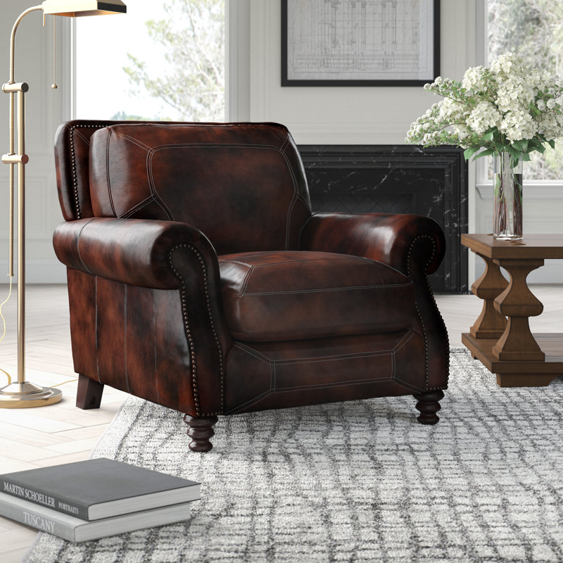 Charlton Home® Hooper 38" Wide Top Grain Leather Club Chair & Reviews